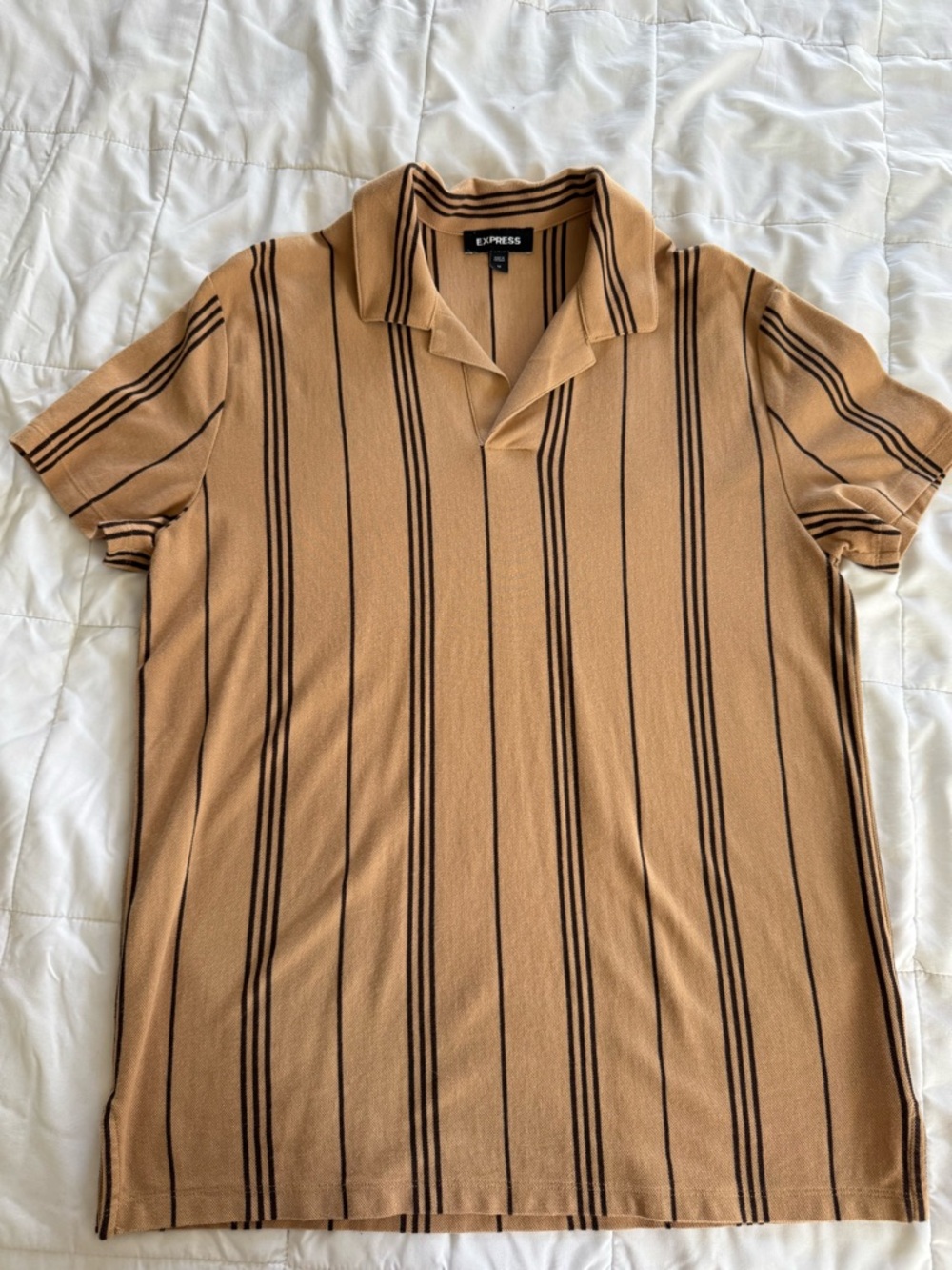 Express Men’s Camel Polo with Black Stripes